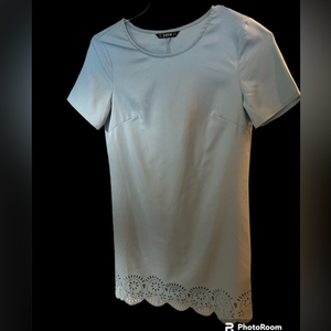 Shein Blue Crew Neck Short Sleeve‎ Scallop Detail Mini Dress Size XS